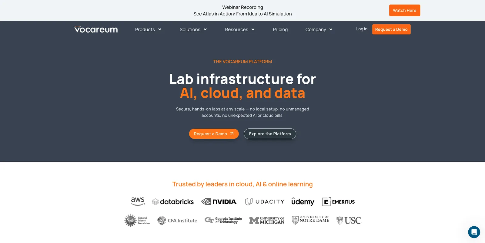Vocareum homepage