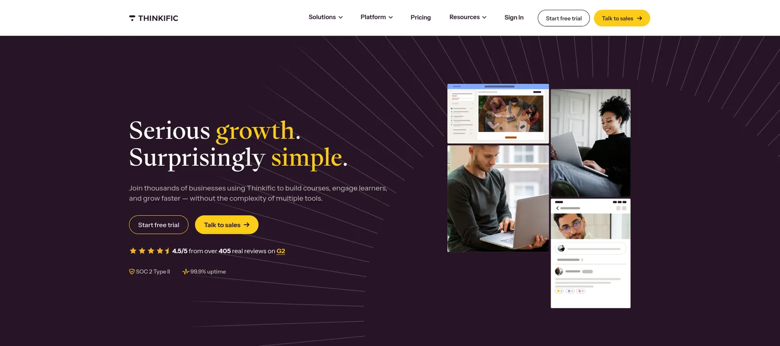 Thinkific homepage