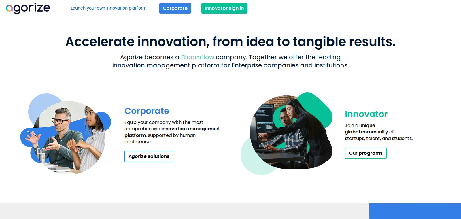 Agorize homepage