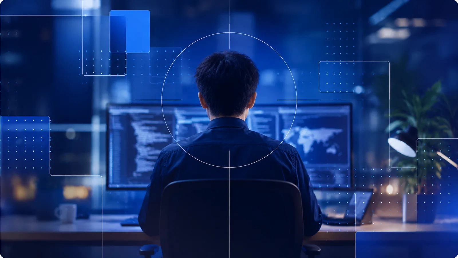 Developer working through a billing integration at a multi-monitor workstation